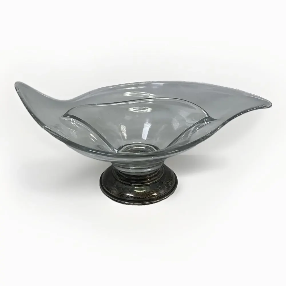 VTG Frank M Whiting Clear Glass Curved Candy Dish 925 Sterling Silver Base MCM - Picture 2 of 11